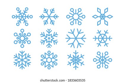Snowflakes icon collection. Set of snow flake icons. Geometric shapes for christmas and new year decoration. 