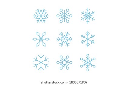 Snowflakes icon collection. Set of snow flake icons. Geometric shapes for christmas and new year decoration. 