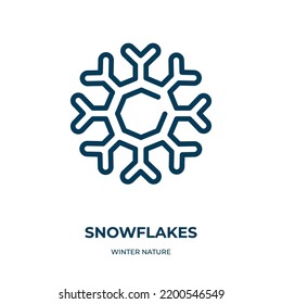 Snowflakes icon. Linear vector illustration from winter nature collection. Outline snowflakes icon vector. Thin line symbol for use on web and mobile apps, logo, print media.