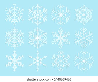 Snowflakes icon set. Doodle snow icons with delicate shades. Snowflake vector illustration for print paper 