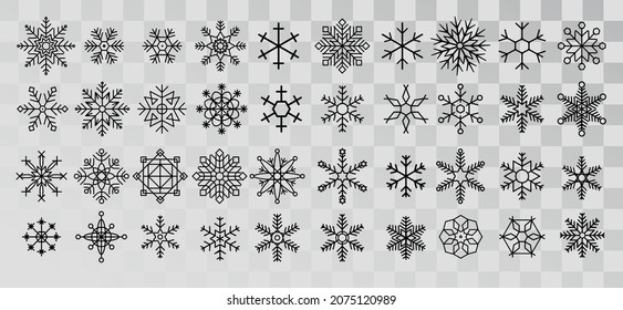 Juego de iconos copos de nieve, diseño negro lineal, colección de símbolos congelación, logotipo vectorial. Elementos de decoración de Año Nuevo y