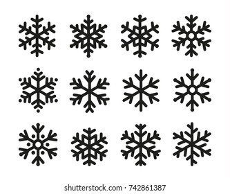 Snowflakes icon set, linear black design, freeze symbol collection, vector logo. Elements of decorating New Year and Christmas holidays.