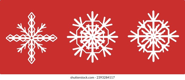Icono de copos de nieve establecido en el vector de fondo rojo.