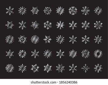 snowflakes icon set over black background, gradient style, vector illustration