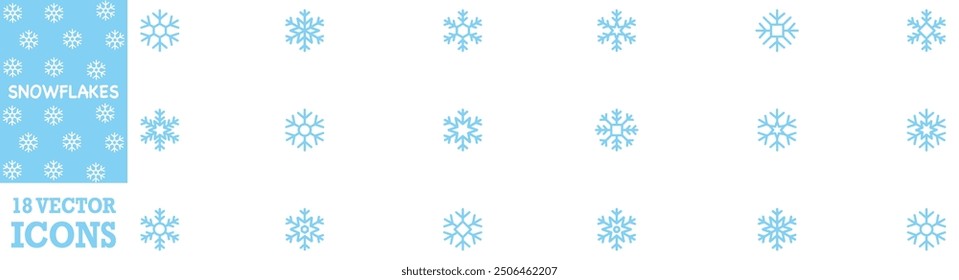 Schneeflocken-Symbolsatz. Schneeschild. Schneeflocken-Vorlage. Schneeflocke Winter. Schneeflocken-Symbole. Winter-Symbol. Schneeflocken-Kollektion. Vektorgrafik. Vektorgrafik. EPS 10