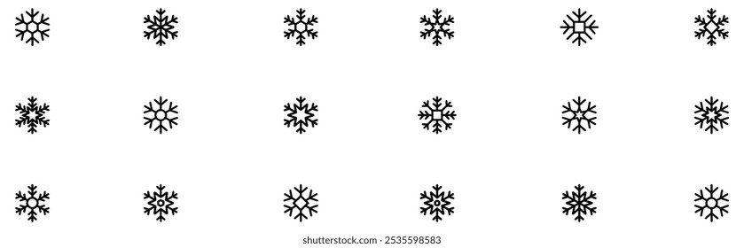 Conjunto de ícones de flocos de neve. Sinal de neve. Modelo de flocos de neve. Inverno em floco de neve. Ícones de flocos de neve. Ícone de inverno. Coleção de flocos de neve. Ilustração de vetor. Gráfico vetorial. EPS 10