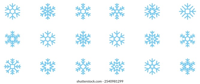 Conjunto de iconos de copos de nieve. Señal de nieve. Plantilla de copos de nieve. Invierno de copo de nieve. Iconos de copos de nieve. Icono de invierno. Colección del copo de nieve. Ilustración vectorial. Gráfico de Vector. EPS 10