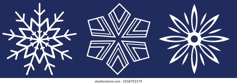 Snowflakes icon set. Snow sign. Snowflakes template. Snowflake winter. Snowflakes icons. Winter icon. Snowflake collection. Vector Illustration. Vector Graphic. EPS 10