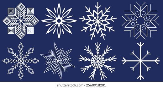 Snowflakes icon set. Snow sign. Snowflakes template. Snowflake winter. Snowflakes icons. Winter icon. Snowflake collection. Vector Illustration. Vector Graphic. EPS 10
