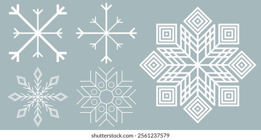 Snowflakes icon set. Snow sign. Snowflakes template. Snowflake winter. Snowflakes icons. Winter icon. Snowflake collection. Vector Illustration. Vector Graphic. EPS 10
