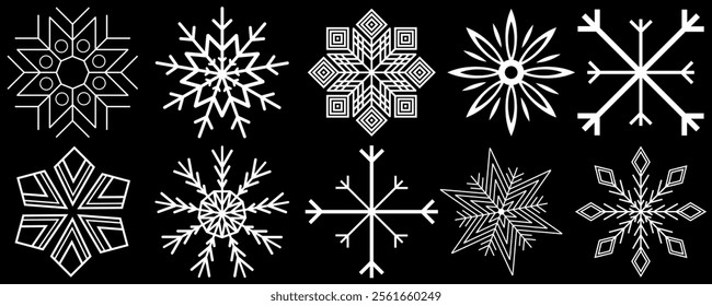 Snowflakes icon set. Snow sign. Snowflakes template. Snowflake winter. Snowflakes icons. Winter icon. Snowflake collection. Vector Illustration. Vector Graphic. EPS 10
