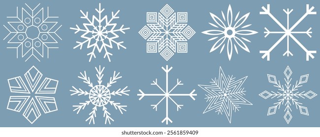 Snowflakes icon set. Snow sign. Snowflakes template. Snowflake winter. Snowflakes icons. Winter icon. Snowflake collection. Vector Illustration. Vector Graphic. EPS 10
