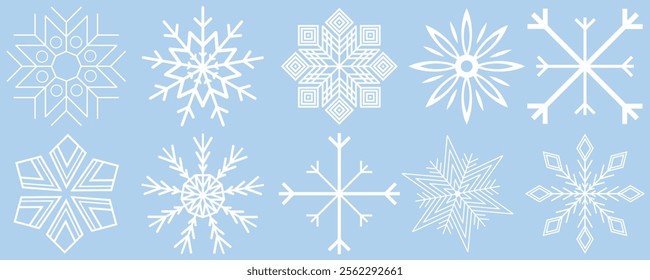 Snowflakes icon set. Snow sign. Snowflakes template. Snowflake winter. Snowflakes icons. Winter icon. Snowflake collection. Vector Illustration. Vector Graphic. EPS 10
