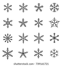 Snowflakes icon set, thin line design. Snowflake of various shapes. Line with editable stroke