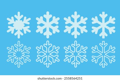 Snowflakes icon set vector on Light Blue Background	
