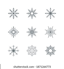 vectores de icono de copos de nieve, colecciones de símbolos de cristal modernos.