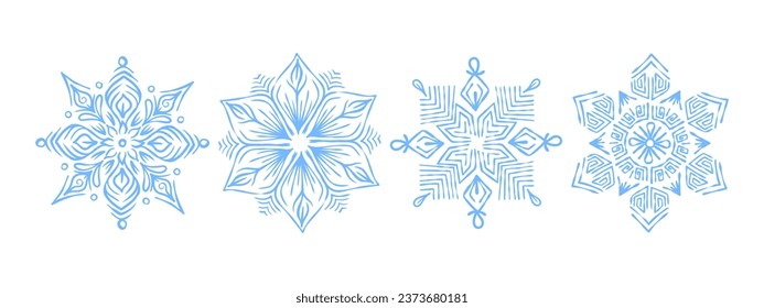 Snowflakes icons. Hand Drawn snowflakes. Different kinds of snowflakes. Vector scalable graphics
