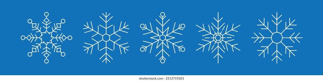Fondo azul del diseño del Vector del contorno de los iconos de los copos de nieve