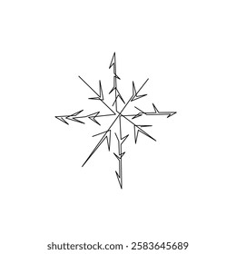 Snowflakes icons set, continuous line drawing, small tattoo, print for clothes, emblem or logo design, silhouette one single line on a white background, isolated vector illustration.