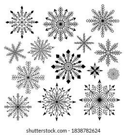 Iconos de copos de nieve configurados. Ilustración vectorial.