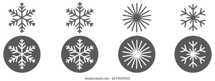 Ícones de flocos de neve. Floco de neve vetorial. Flocos de neve ajustados. Ícones de neve. Símbolos de neve. Ícone de vetor floco de neve