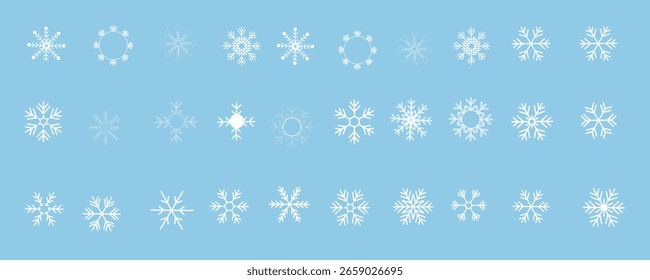 Iconos de copos de nieve. Vector Copo de Nieve.   Colección de iconos de variaciones de copo de nieve. . Copos de nieve de cristal de hielo aislado. Elegantes copos de nieve para Navidades y diseño de año Nuevo