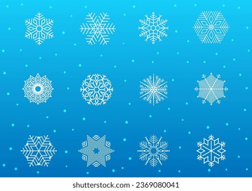 Iconos de invierno de ilustraciones de copos de nieve vectoriales