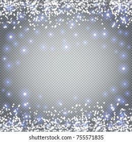 Snowflakes isolated on transparent background. Vector magic Christmas eve snowfall. Vector illustration.