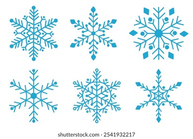 Copos de nieve aislados sobre fondo blanco. Iconos del doodle de la línea de la nieve, silueta dibujada a mano. Elemento de diseño para Navidades Anuncio, tarjeta de felicitación. Ornamento de Navidades.