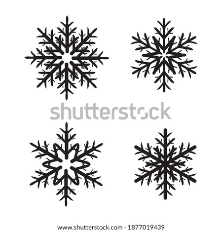 Snowflakes isolated on white background. Doodle line snow icons, hand drawn silhouette. Design element for christmas banner, cards. Xmas ornament. eps 10.