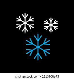 Copos de nieve icono vector aislado sobre fondo negro. Signo de meteorología. Símbolo gráfico para viajes, turismo y meteorología sitio web y diseño de aplicaciones, logotipo, aplicación, interfaz de usuario