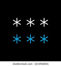 Copos de nieve icono vector aislado sobre fondo negro. Signo de meteorología. Símbolo gráfico para viajes, turismo y meteorología sitio web y diseño de aplicaciones, logotipo, aplicación, interfaz de usuario
