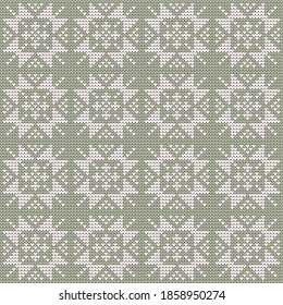 Snowflakes. Knitted elements for Christmas, new year or winter design. Seamless pattern. Norwegian sweater. Vector illustration for web design or print.