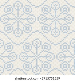Flocos de neve tricotado jacquard padrão sem costura. Cor branca do ano 2026 Cloud Dancer