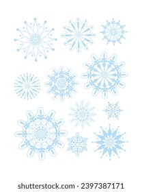 Copos de nieve. Un gran conjunto con copos de nieve de diferentes formas. Juego de invierno. Una colección de copos de nieve. Ilustración del vector