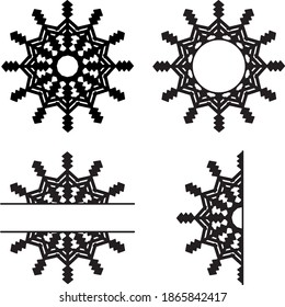 Snowflakes laser cut template issolated on white background. Christmas ornament template for banner, greeting card, creative promotion card. Vector papercut winter concept.