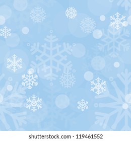 Snowflakes light blue seamless pattern. Christmas background