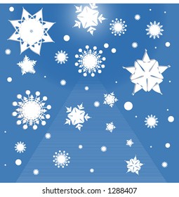 snowflakes and lightly striped tree in background vector