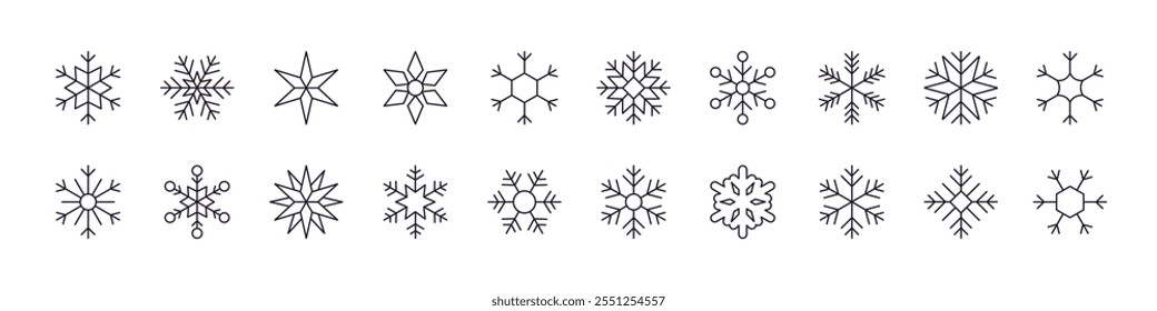 Snowflakes Line Icon Pack. Editable Stroke. Minimalistic Linear Pictogram for Design of Cards, Apps, Banners, Posts  