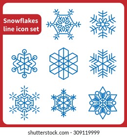 Snowflakes line icon set vector isolated