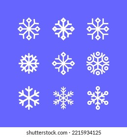Snowflakes linear icon set.  Winter,  cold sign