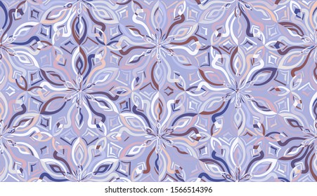 Snowflakes made up of colorful elements arranged like honeycombs. Seamless pattern. Motley texture. Chaos of colors.