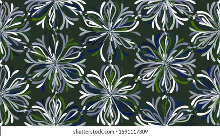 Snowflakes made up of colorful elements arranged like honeycombs. Seamless pattern. Motley texture. Chaos of colors.