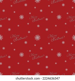 Snowflakes and Merry Christmas text vector seamless pattern. Snowfall Christmas repeat backdrop. Seamless pattern Christmas snowfall, backdrop winter snowflake illustration.