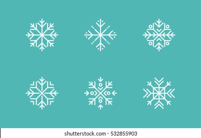 Snowflakes Minimalistic Flat Line Color Stroke Icon Pictogram Illustration Set Collection