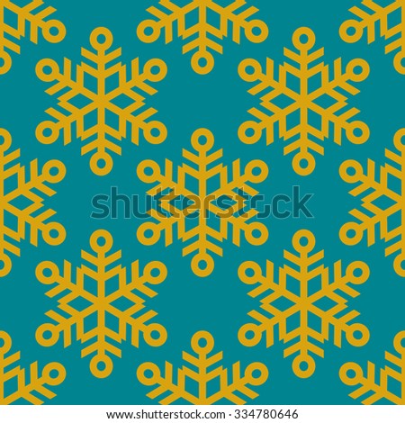 Snowflakes modern seamless pattern, vintage style background, wrapping paper in gold and blue colors