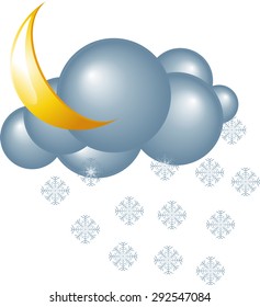 The snowflakes and moon cloud weather at night icon.vector illustration