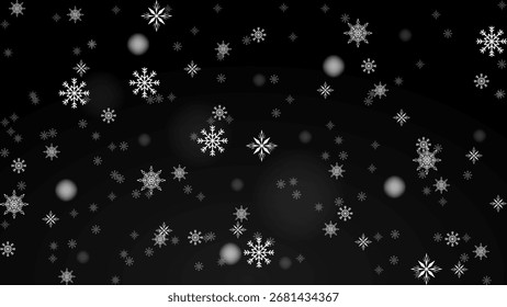 Schneeflocken auf schwarzem Hintergrund, fallender Winter