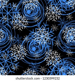 Snowflakes on a black background. Merry christmas and a happy new year! Seamless winter vector pattern.