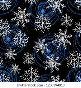 Snowflakes on a black background. Winter vector pattern.